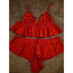 NWOT Red Satin Lingerie Bralette Set, By Just Sexy Lingerie,  XL